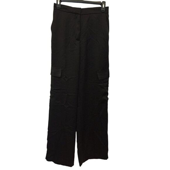 Zara Womens Pants S Black Satin Straight Leg Cargo Tactical Utility 8181/318 NWT - Picture 1 of 10